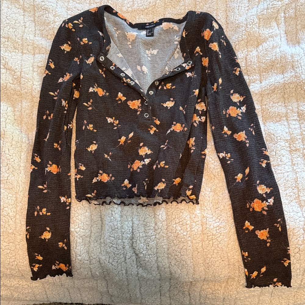NWOT Forever 21 cropped waffle top long sleeve